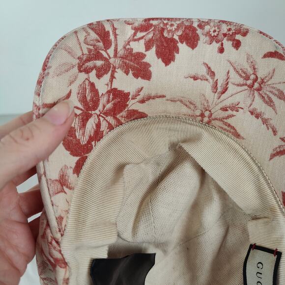 Gucci Herbarium Baseball Cap Size Medium 57 Cream Red Floral Adjustable - Picture 10 of 10